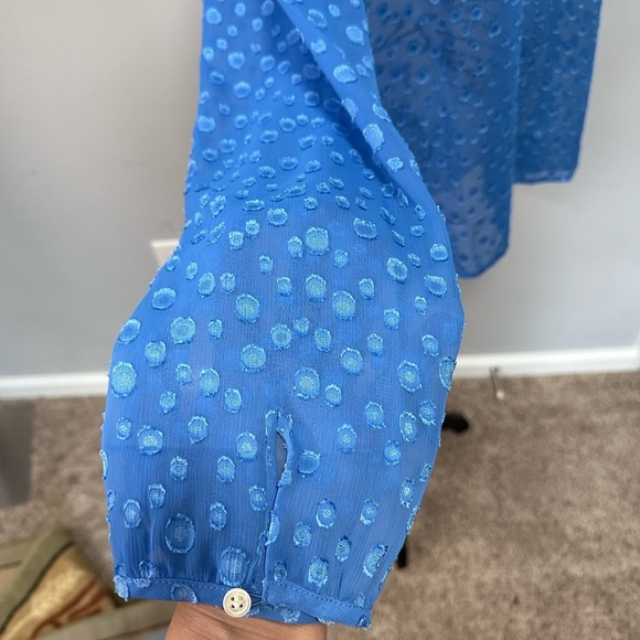 J.Crew Factory Women's Blue  Chiffon Peasant Blouse Clip-Dot Keyhole  🌟 - Picture 7 of 13